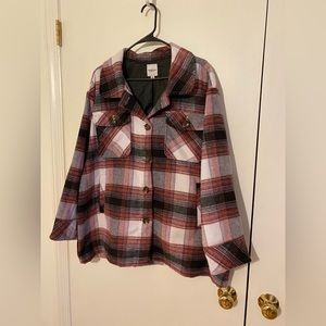 Kenzie Pea Coat Jacket Plaid Pink Black Buttons Pockets Size 1x